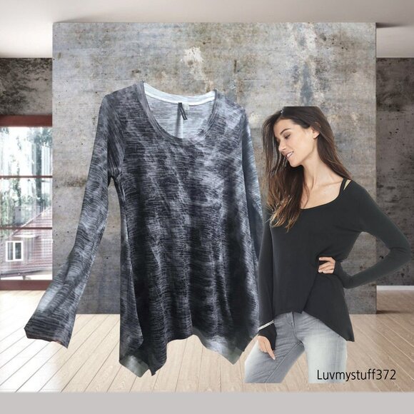 Cute Black & Gray Long Sleeve Shark Bite Hem Top - Picture 1 of 9